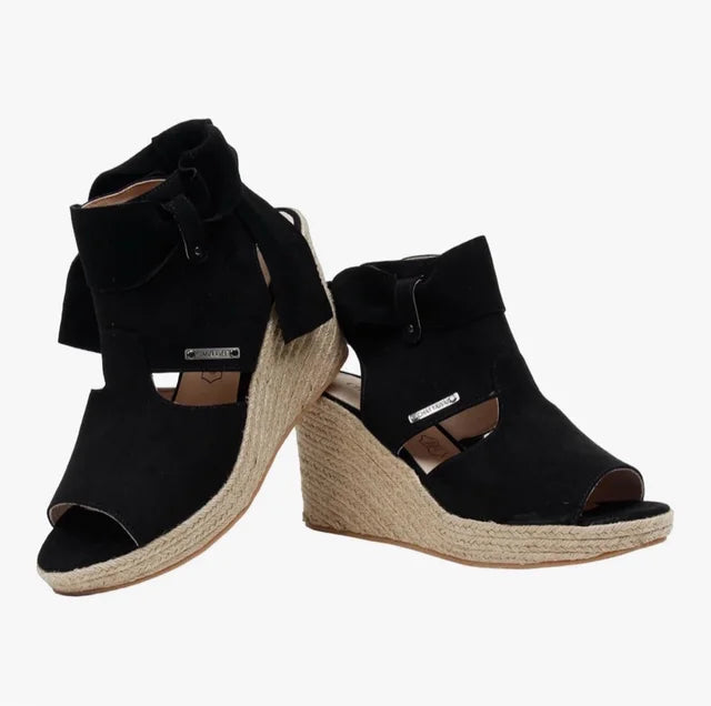 Sandalias de Cuña Tipo Alpargata Chattawak (Modelo 5-CHARLOTTE) – Negras (Talla 41)