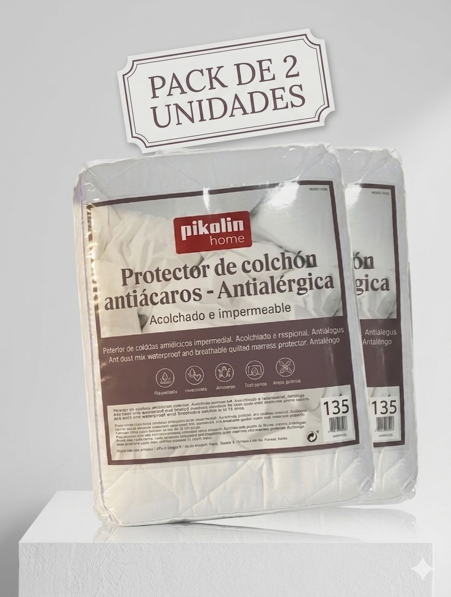 Pack 2 Protectores de Colchón Impermeable y Acolchado Pikolin Home (Gama Silktouch) – Cama de 135
