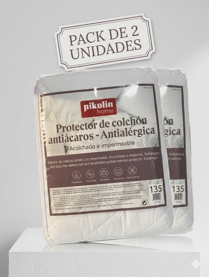 Pack 2 Protectores de Colchón Impermeable y Acolchado Pikolin Home (Gama Silktouch) – Cama de 135