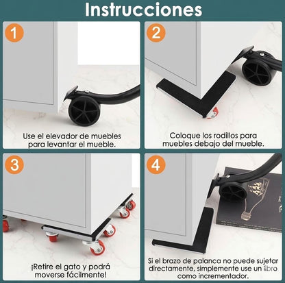 Set Transportador de Muebles Profesional – Capacidad 600 kg (Juego de Ruedas Giratorias 360°)