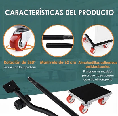 Set Transportador de Muebles Profesional – Capacidad 600 kg (Juego de Ruedas Giratorias 360°)