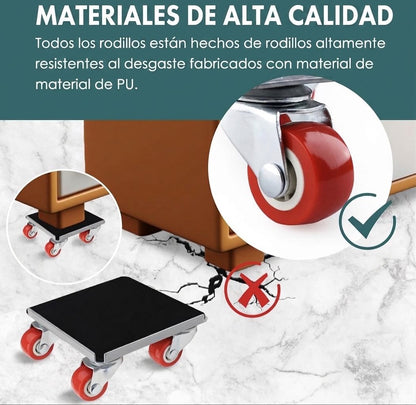 Set Transportador de Muebles Profesional – Capacidad 600 kg (Juego de Ruedas Giratorias 360°)