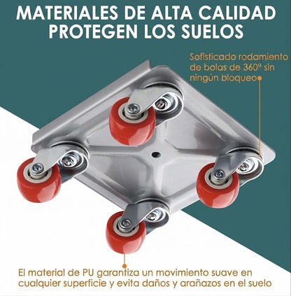 Set Transportador de Muebles Profesional – Capacidad 600 kg (Juego de Ruedas Giratorias 360°)