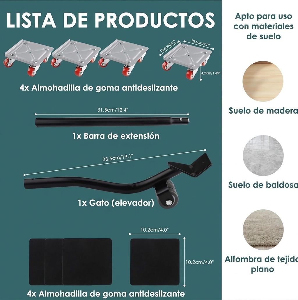 Set Transportador de Muebles Profesional – Capacidad 600 kg (Juego de Ruedas Giratorias 360°)