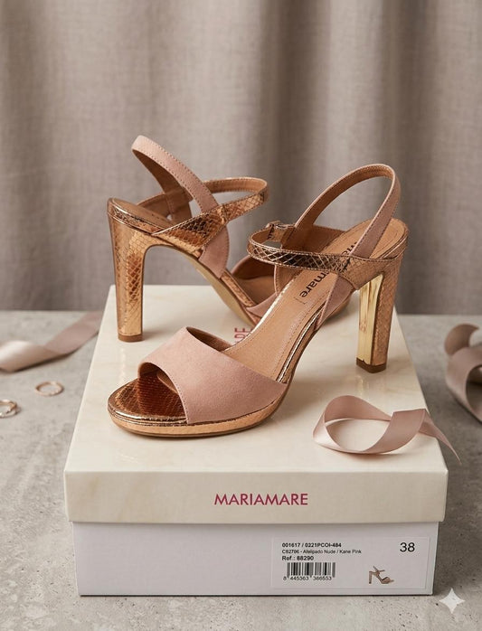 Sandalias de Tacón MARIA MARE 68290 (Nude/Oro) – Talla 38