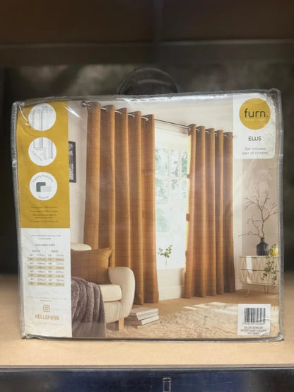 Juego de Cortinas de Ojales Furn (Modelo Ellis Ringtop) – Color Ocre (229 × 229 cm)
