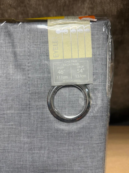 Curtains 117x137cm Eyelet Grey (Pair) NEW