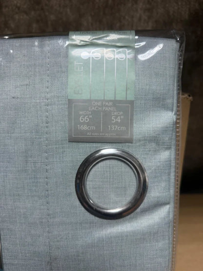 Juego de Cortinas Opacas de Ojales Riva Home (Modelo Eclipse Blackout) – Azul Huevo de Pato / Grisáceo (168 × 137 cm)