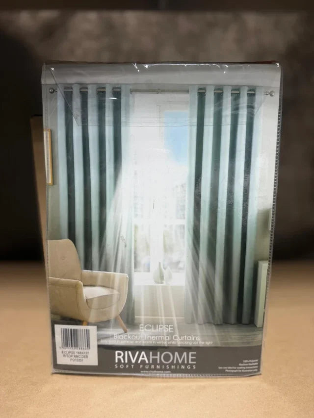 Juego de Cortinas Opacas de Ojales Riva Home (Modelo Eclipse Blackout) – Azul Huevo de Pato / Grisáceo (168 × 137 cm)