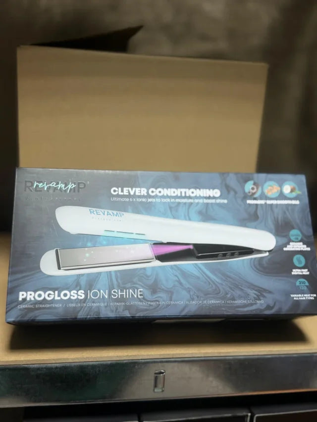Plancha de Pelo de Cerámica Revamp Progloss Ion Shine (Blanca)