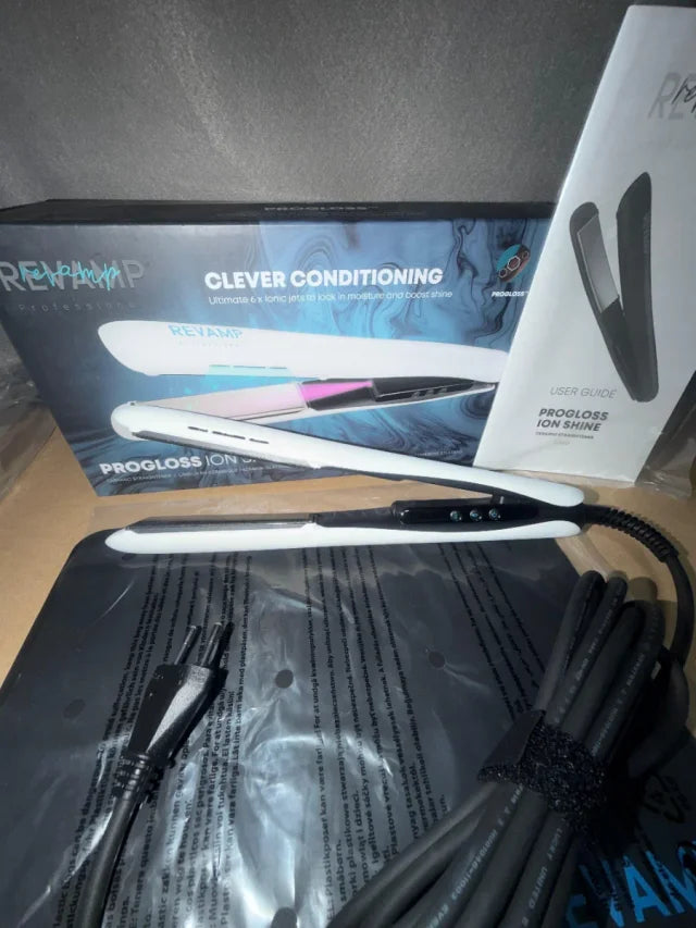 Plancha de Pelo de Cerámica Revamp Progloss Ion Shine (Blanca)