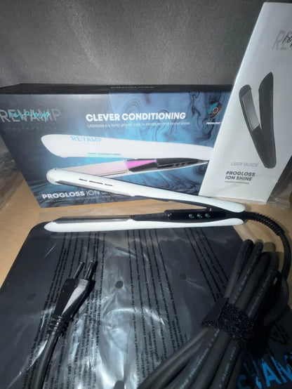 Plancha de Pelo de Cerámica Revamp Progloss Ion Shine (Blanca)