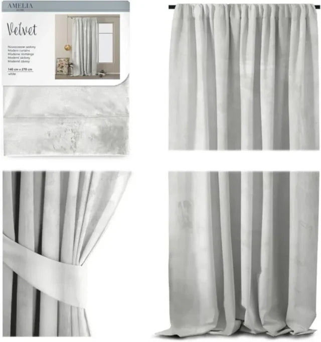 Pair of Velvet Curtains 140x270cm White