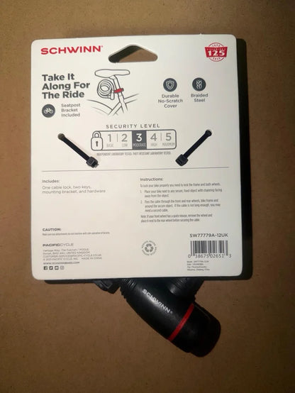 Candado de Cable de Acero de Alta Resistencia Schwinn – 1,8 m