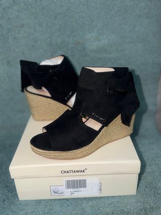 Sandalias de Cuña Tipo Alpargata Chattawak (Modelo 5-CHARLOTTE) – Negras (Talla 41)