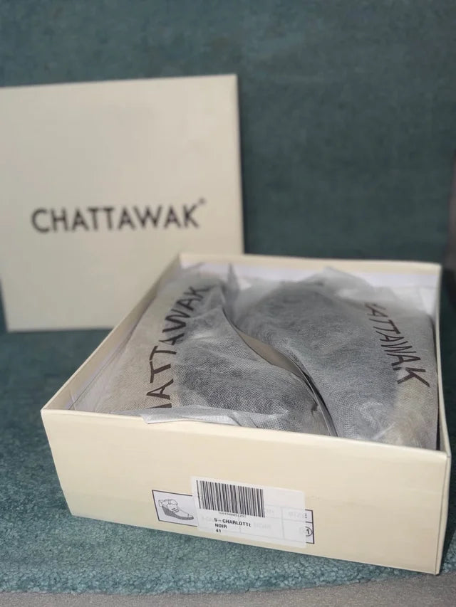 Sandalias de Cuña Tipo Alpargata Chattawak (Modelo 5-CHARLOTTE) – Negras (Talla 41)