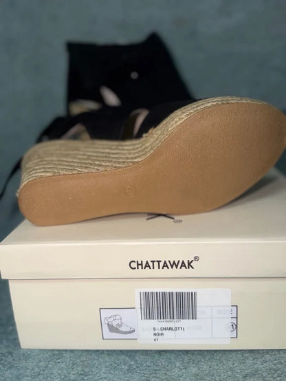 Sandalias de Cuña Tipo Alpargata Chattawak (Modelo 5-CHARLOTTE) – Negras (Talla 41)