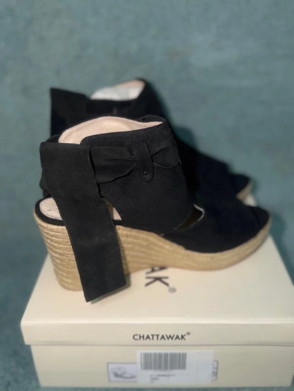 Sandalias de Cuña Tipo Alpargata Chattawak (Modelo 5-CHARLOTTE) – Negras (Talla 41)