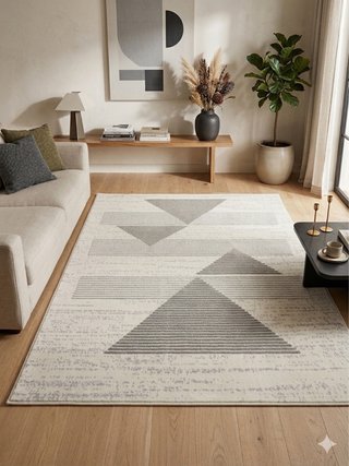 Alfombra Abstracta Moderna Marfil y Gris (152 x 213 cm)