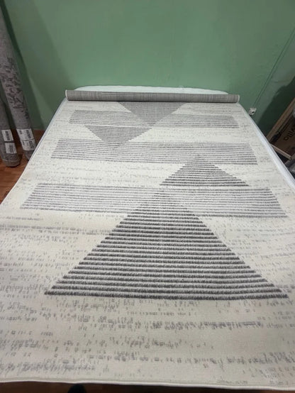 Alfombra Abstracta Moderna Marfil y Gris (152 x 213 cm)