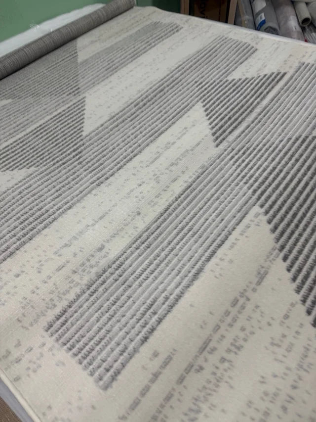 Alfombra Abstracta Moderna Marfil y Gris (152 x 213 cm)