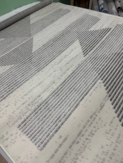 Alfombra Abstracta Moderna Marfil y Gris (152 x 213 cm)