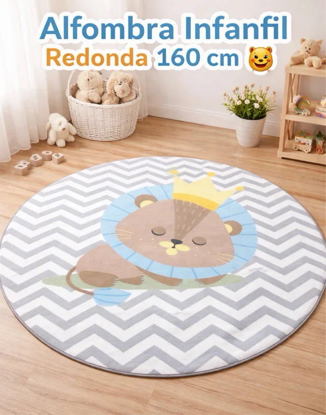 Alfombra Infantil Redonda León Dormilón Gris Chevron (ø 160 cm)