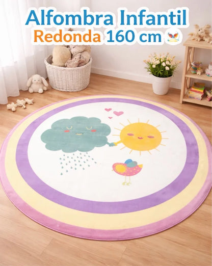 Alfombra Infantil Redonda Sol y Nube con Arcoíris (ø 160 cm)