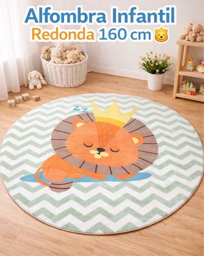 Alfombra Infantil Redonda León Dormilón Verde Chevron (ø 160 cm)