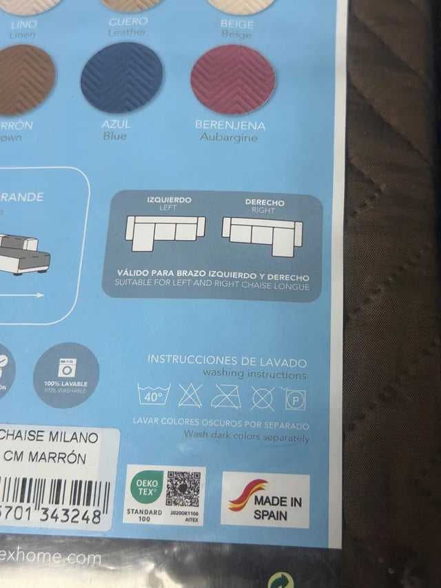 Cubre Chaise Longue Acolchado Martina Home (Modelo Milano) – Reversible (Marrón)