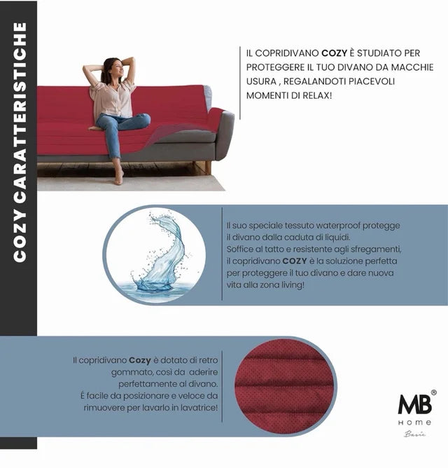 Funda de Sofá Antideslizante "Italian Bed Linen" – Modelo Cozy (Burdeos, 2 Plazas)